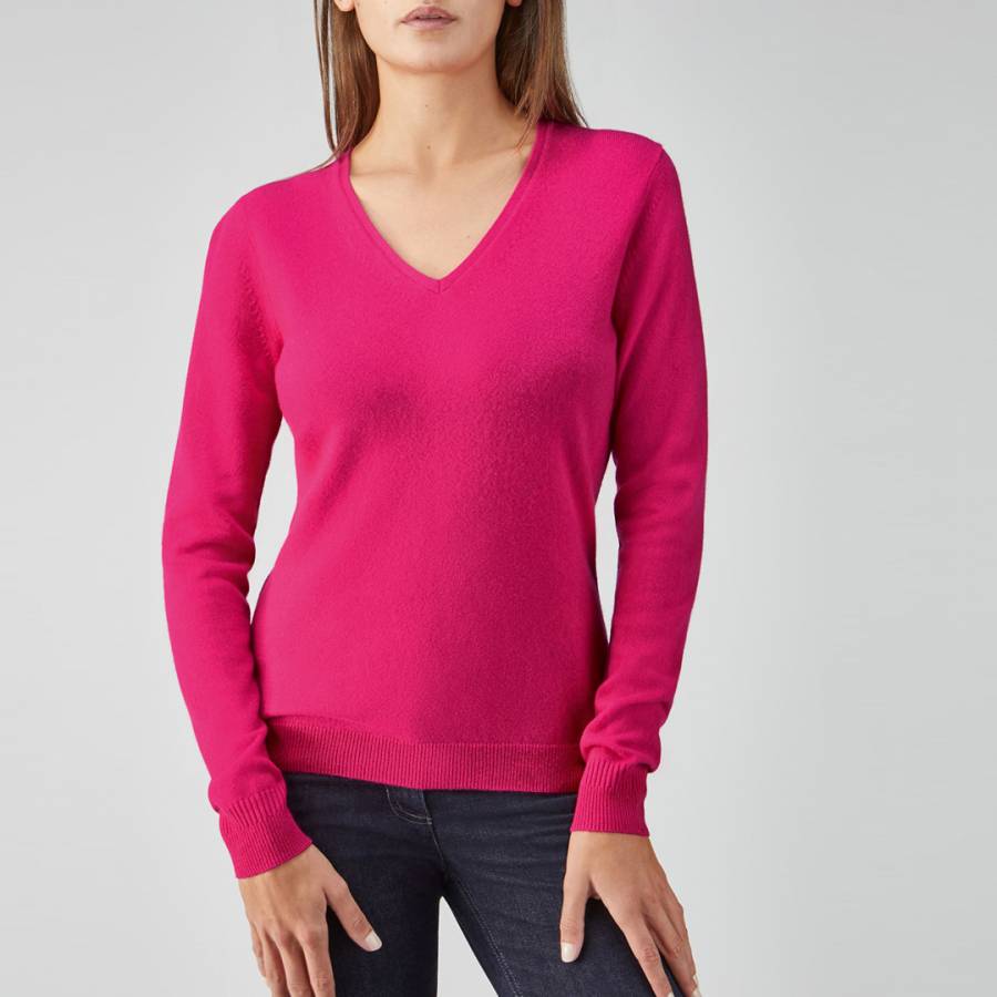 Raspberry Cashmere Slim Fit V Neck Sweater - BrandAlley