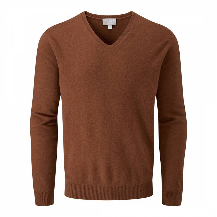 Rich Bronze Cashmere V Neck Sweater - BrandAlley