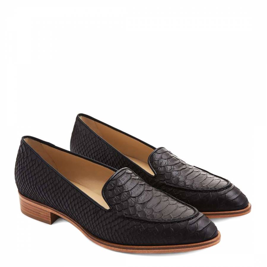 Black Leather Cara Textured Loafers - BrandAlley