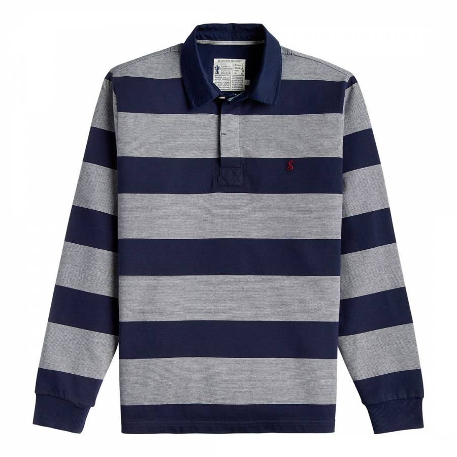 Navy/Grey Onside Stripe Cotton Rugby Shirt - BrandAlley