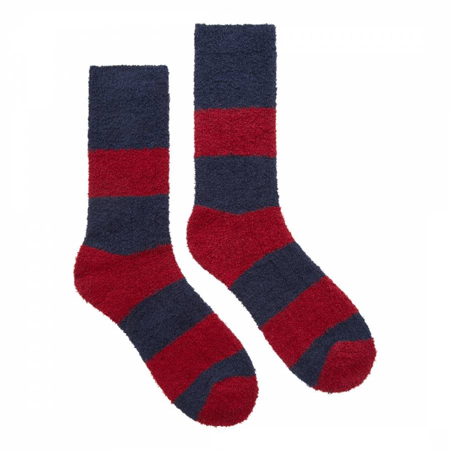 Navy/Red Fab Fluffy Stripe Socks - BrandAlley
