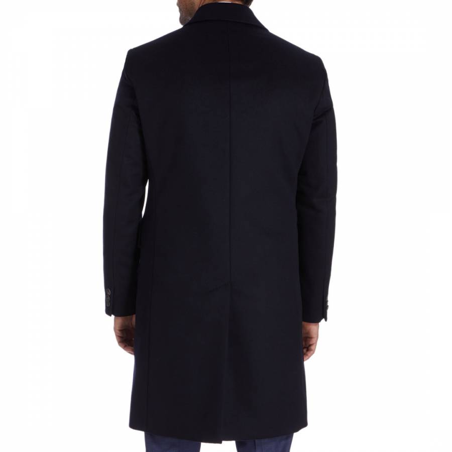 Navy Wool Blend Double Breasted Coat - BrandAlley