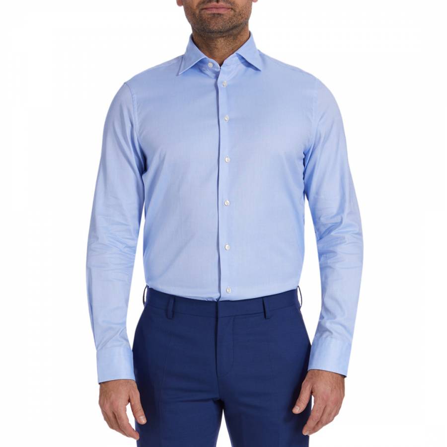 Light Blue Textured Dobby Classic Shirt - BrandAlley