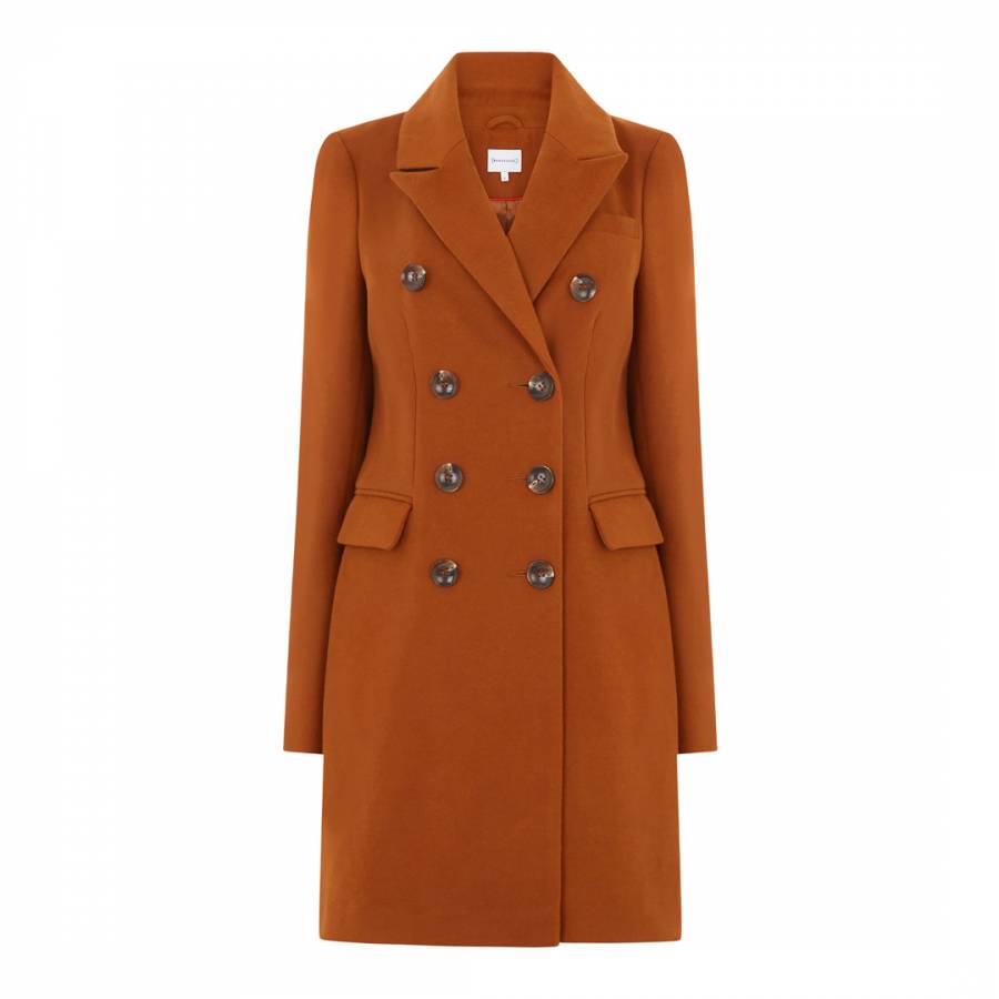 Camel Long Double Breasted Coat - BrandAlley