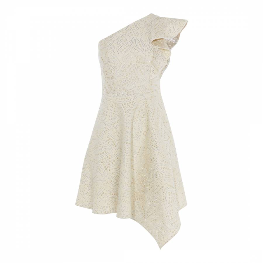 Cream Studded Jacquard Dress - BrandAlley