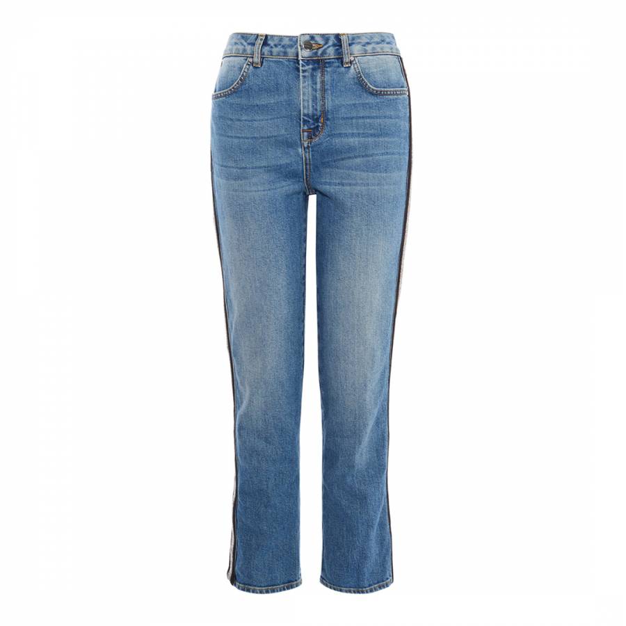 Mid Blue Beaded Side Skinny Stretch Jeans - BrandAlley