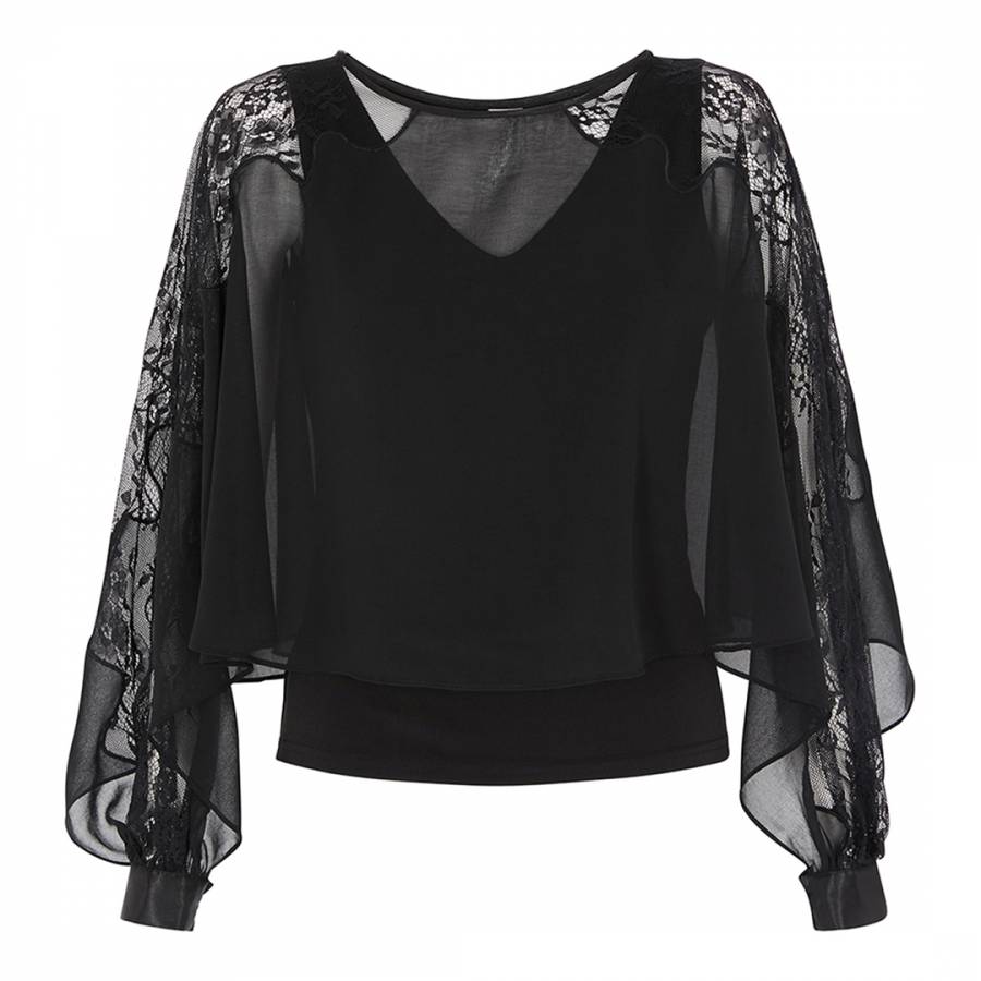 Black Justine Lace Overlayer Top - BrandAlley