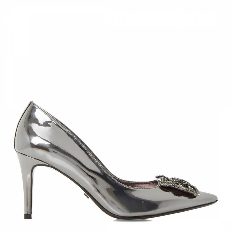 Pewter Metallic Betti Jewelled Brooch Court Shoes - BrandAlley