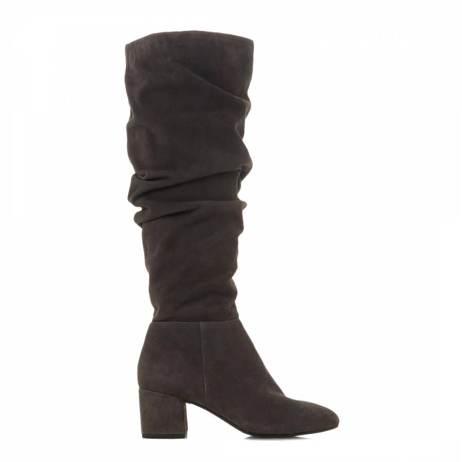 Grey Suede Sarento Ruched Knee High Boots - BrandAlley