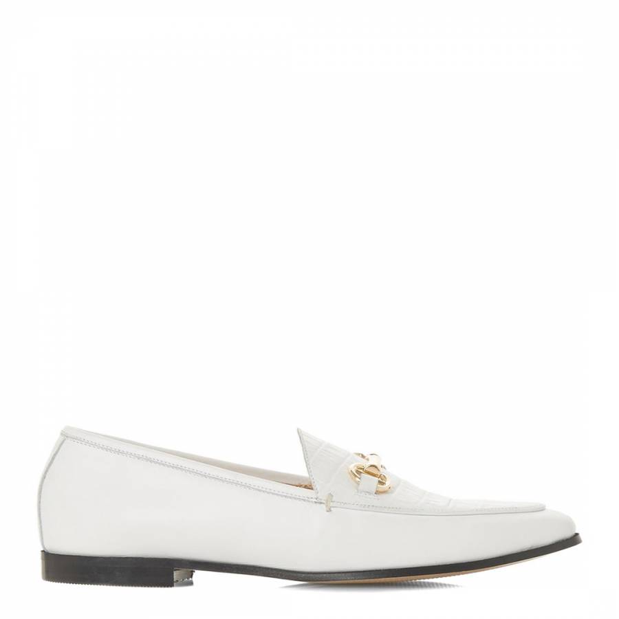 White Croc Leather Metal Saddle Trim Loafers - BrandAlley