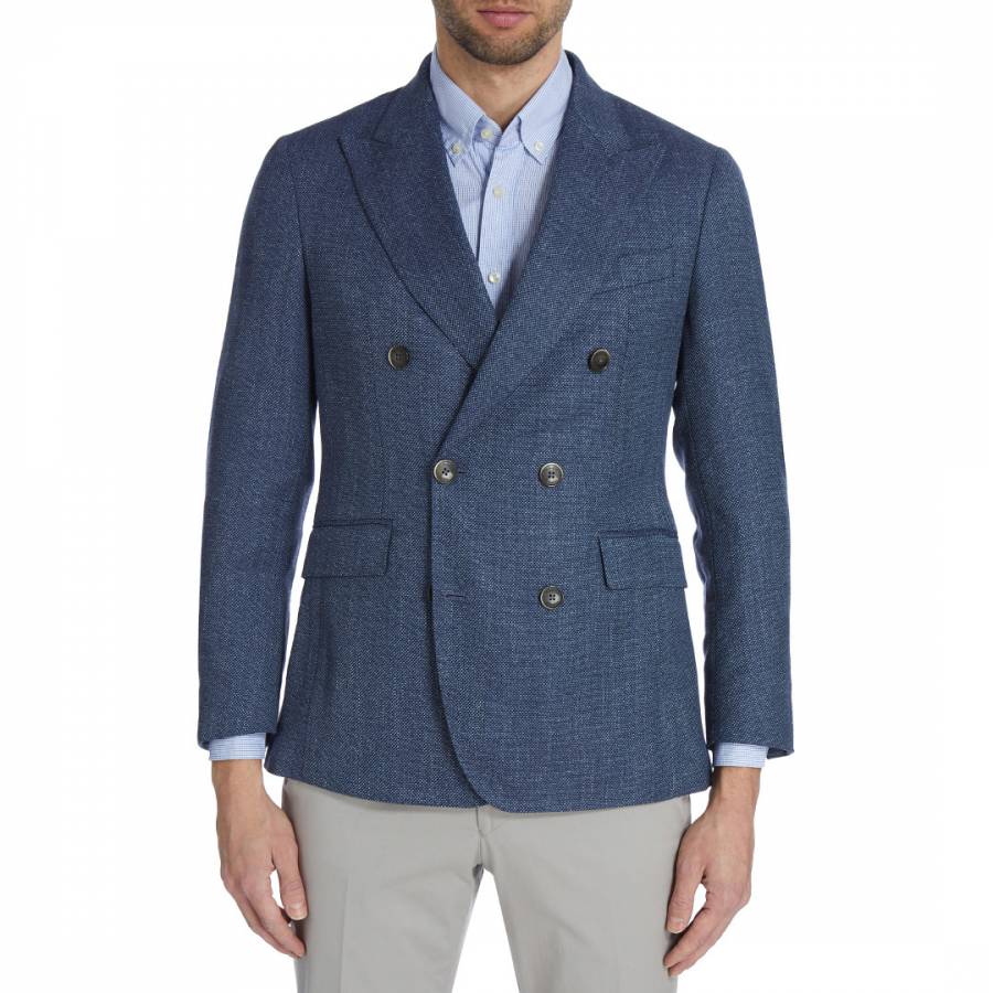 HACKETT LONDON Men's Blue Double Breasted Summer Tweed Jacket Blazer | eBay