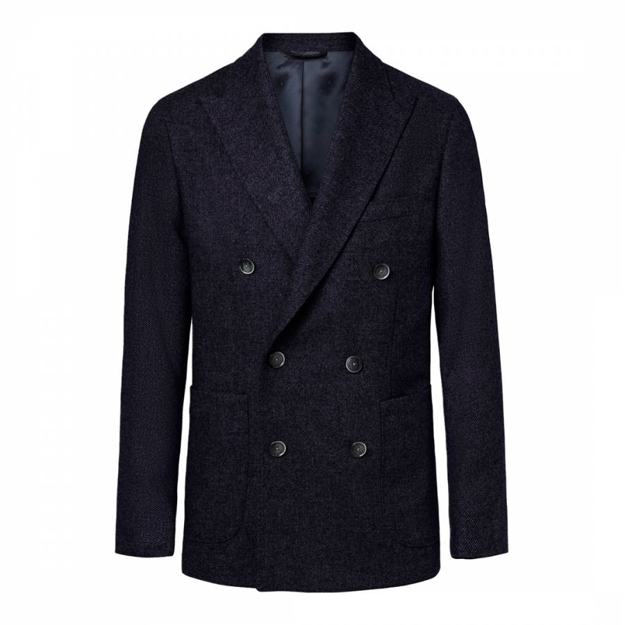Blue Double Breasted Wool Jacket - BrandAlley
