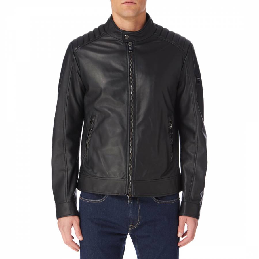 Black AMR Leather Moto Jacket - BrandAlley