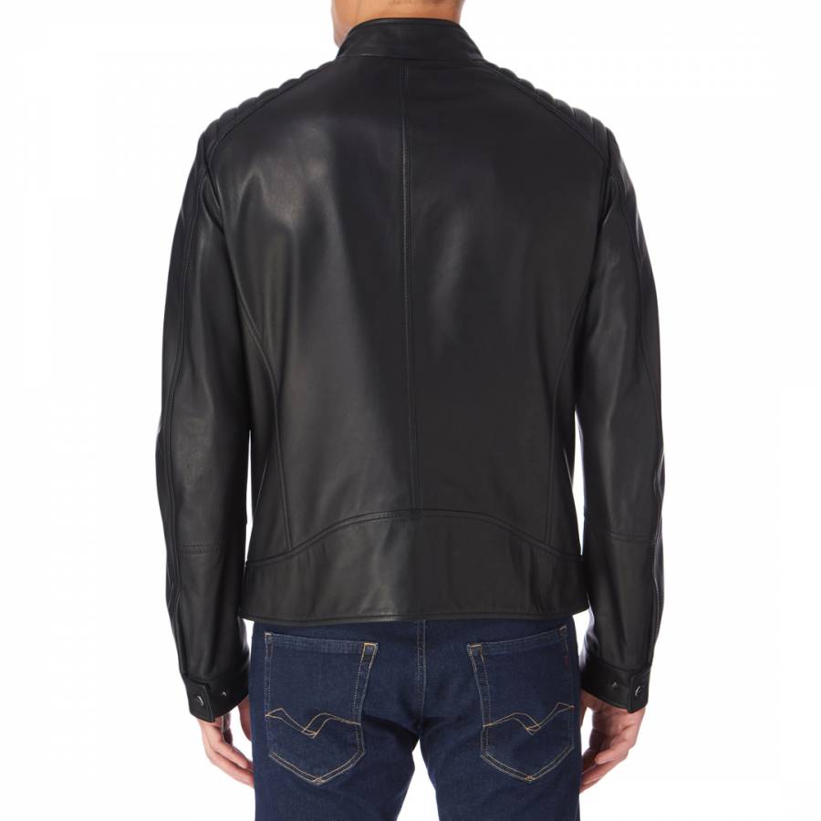 Black AMR Leather Moto Jacket - BrandAlley
