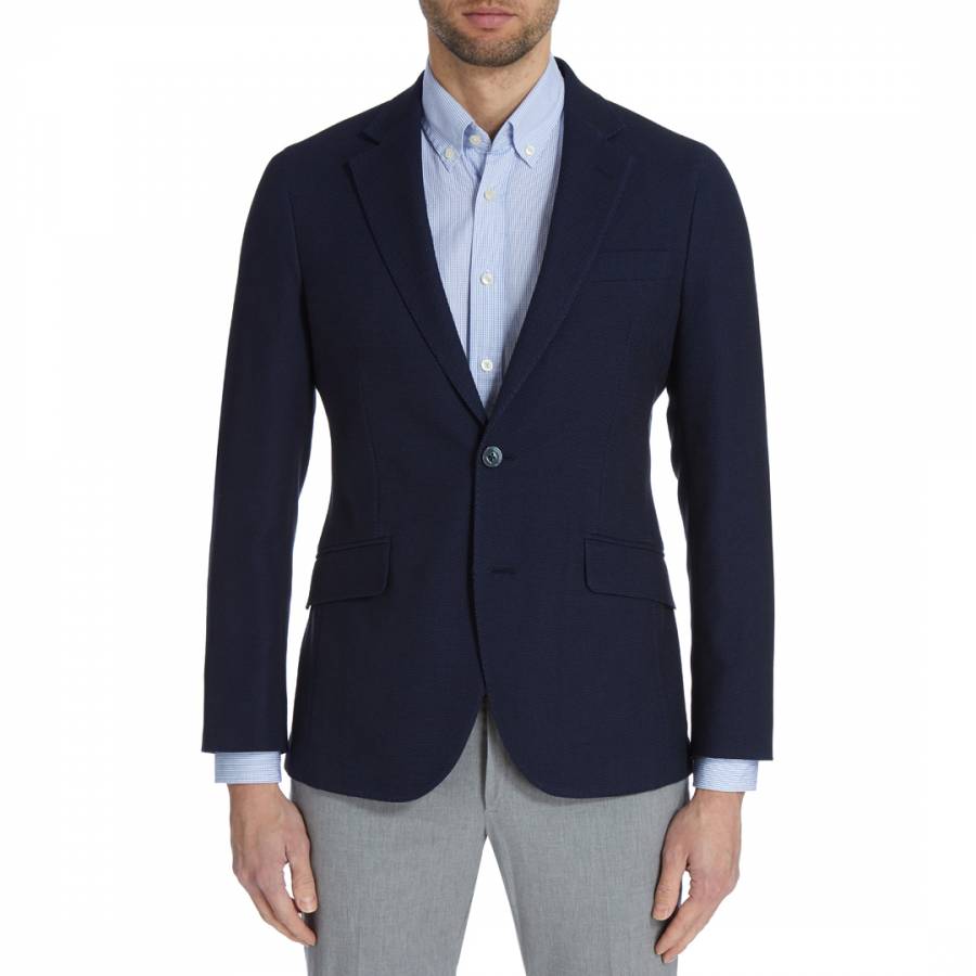 Navy Weave Cotton Stretch Suit Jacket - BrandAlley