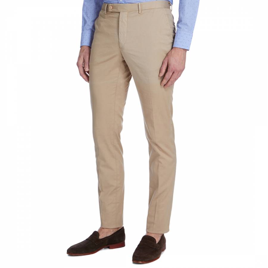 Beige Tapered Cotton Stretch Trousers - BrandAlley