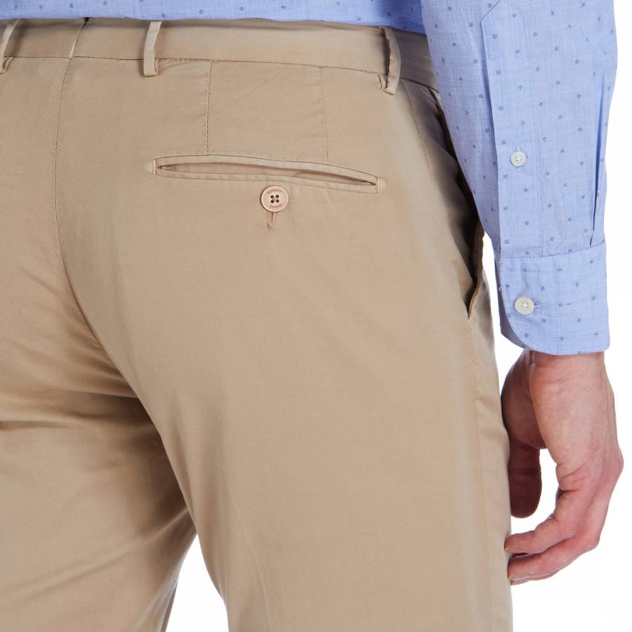 Beige Tapered Cotton Stretch Trousers - BrandAlley