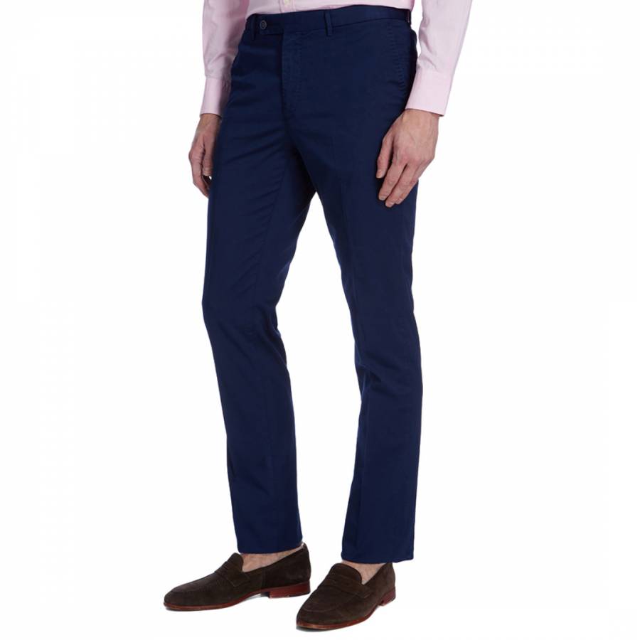 Navy Tapered Cotton Stretch Trousers - BrandAlley