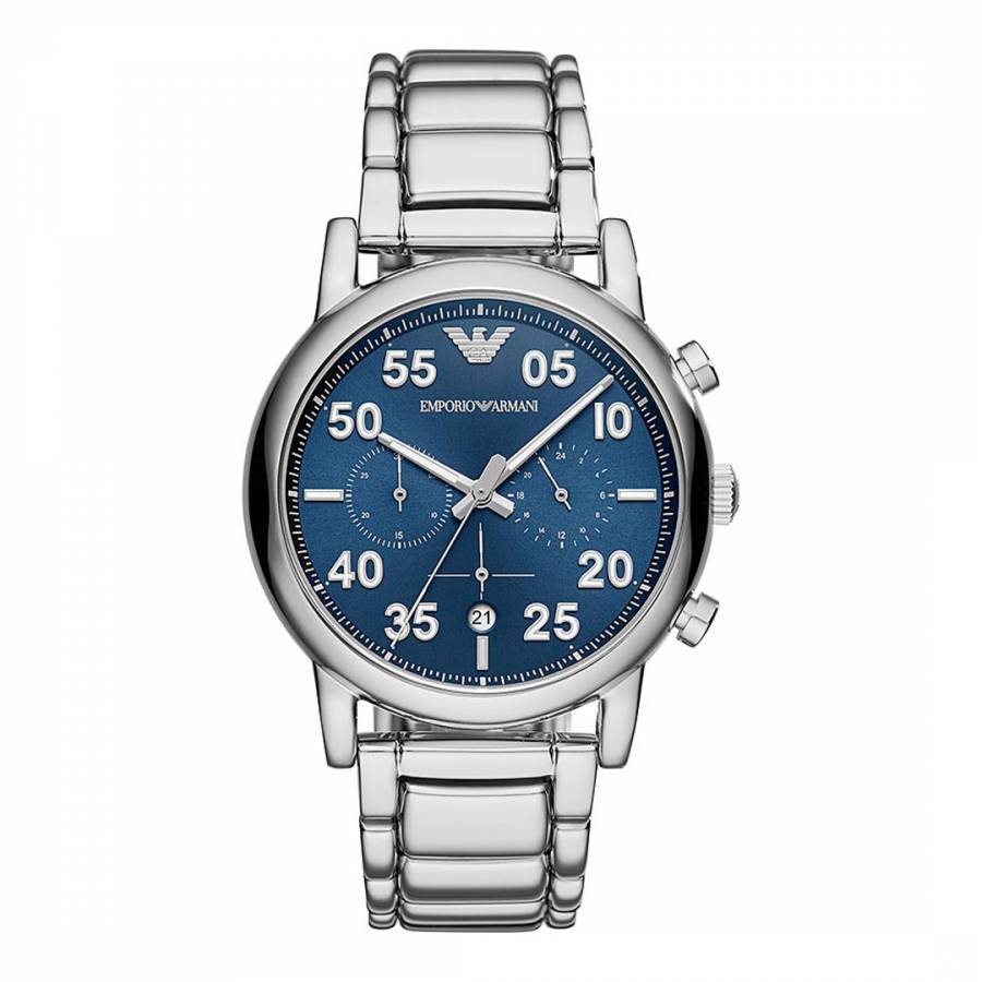 Men's Silver / Blue Chronograph Emporio Armani Watch 43mm - BrandAlley