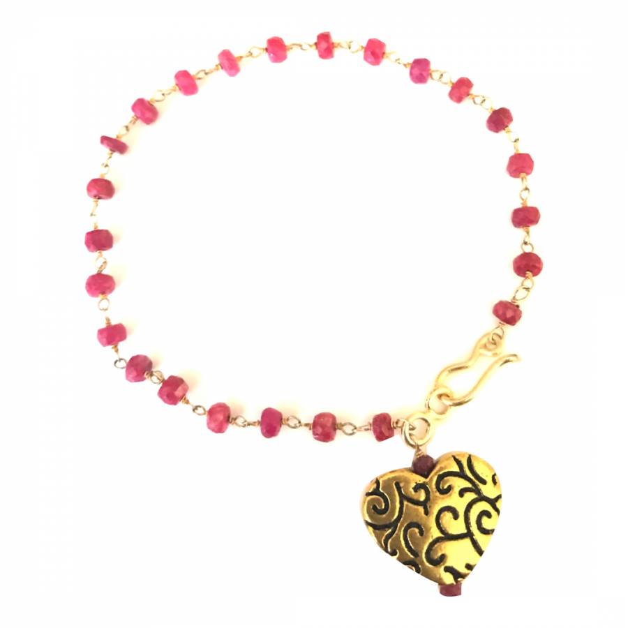 18k Gold Ruby Heart Charm Bracelet - BrandAlley