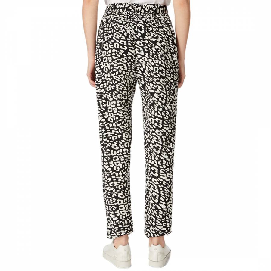 Black / Ivory Animal Print Slouchy Belted Trousers - BrandAlley
