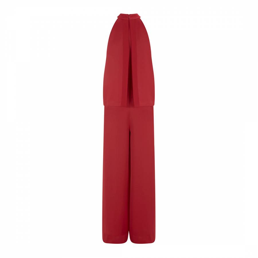 Red Halter Layered Jumpsuit - BrandAlley