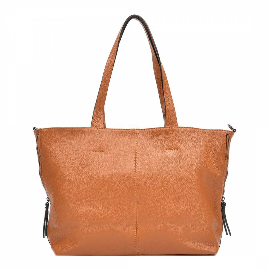 Cognac Leather Tote Bag - BrandAlley