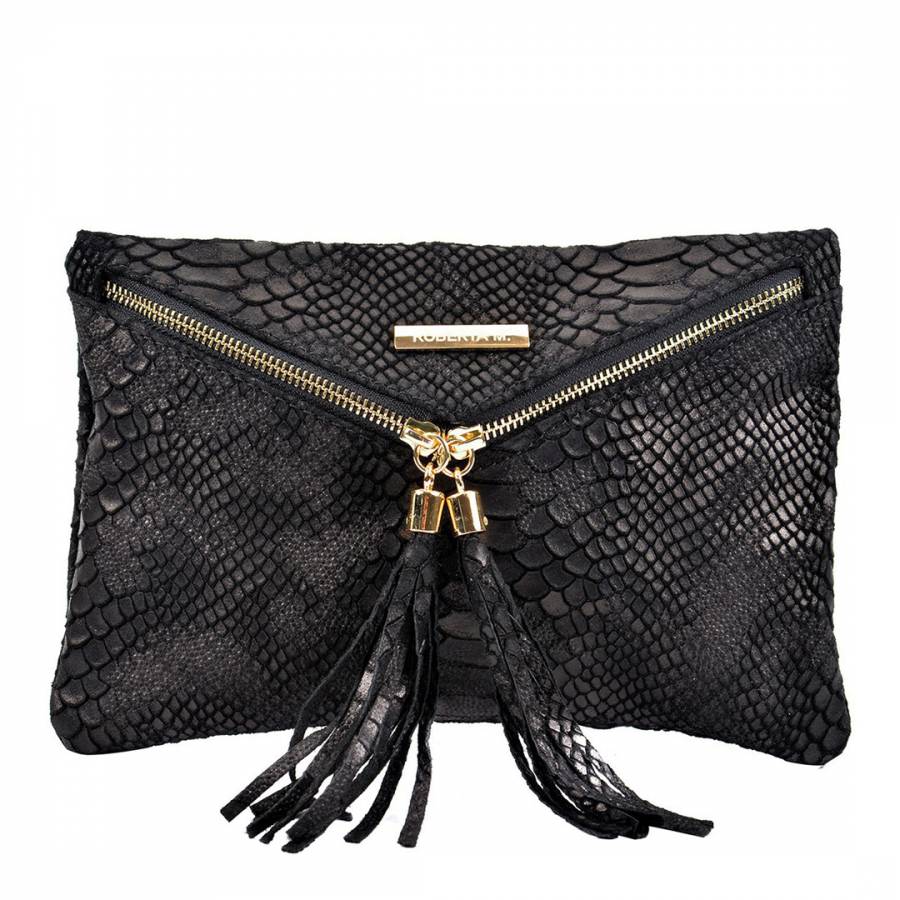Black Leather Envelope Clutch Bag - BrandAlley