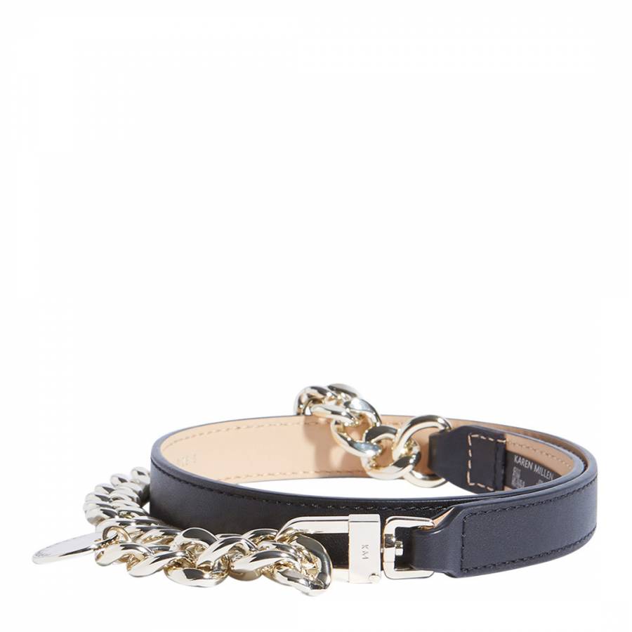 Black Chain Detail Leather Belt - BrandAlley