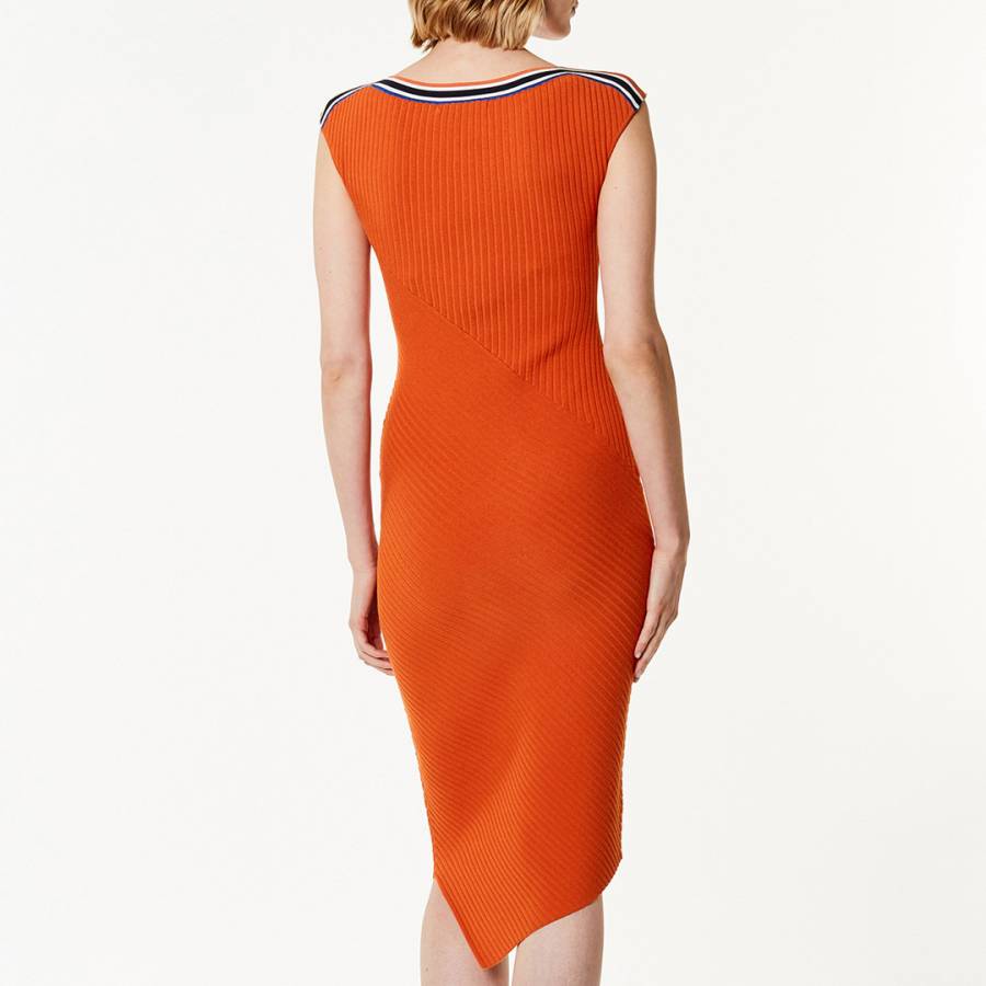 Orange Asymmetric Sports Ribbed Midi Dress - BrandAlley