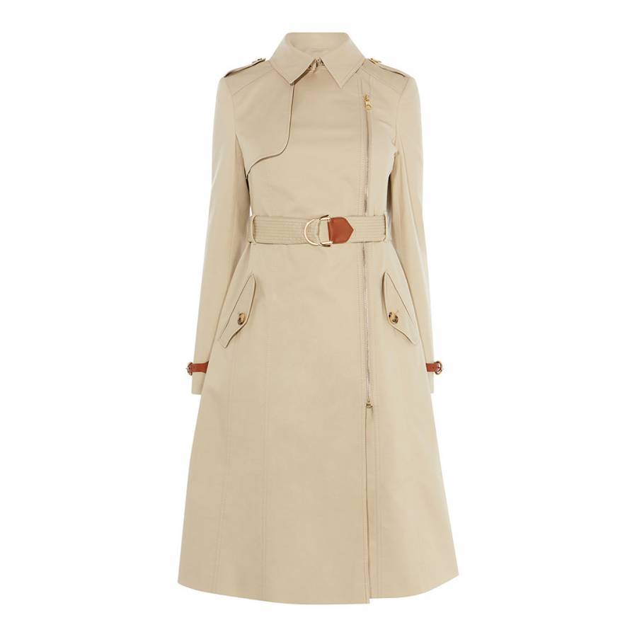 Beige Belted Cotton Stretch Trench Coat - BrandAlley