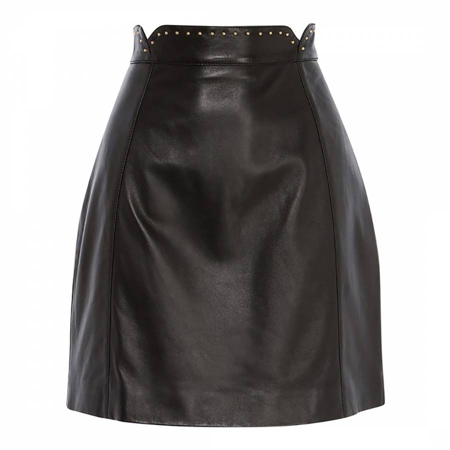 Black Pin Stud Leather Mini Skirt - BrandAlley