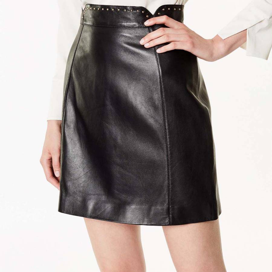 Black Pin Stud Leather Mini Skirt - BrandAlley