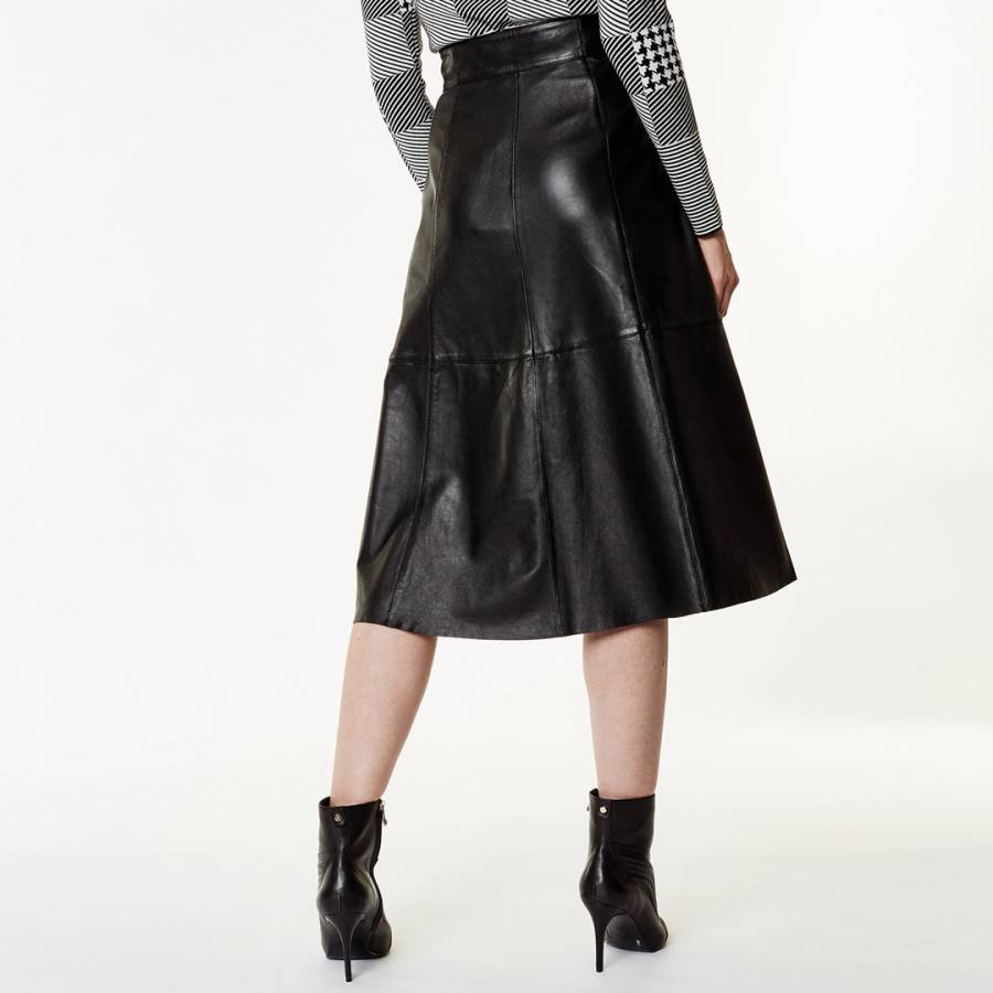 Black Midi Zip Leather Skirt - BrandAlley