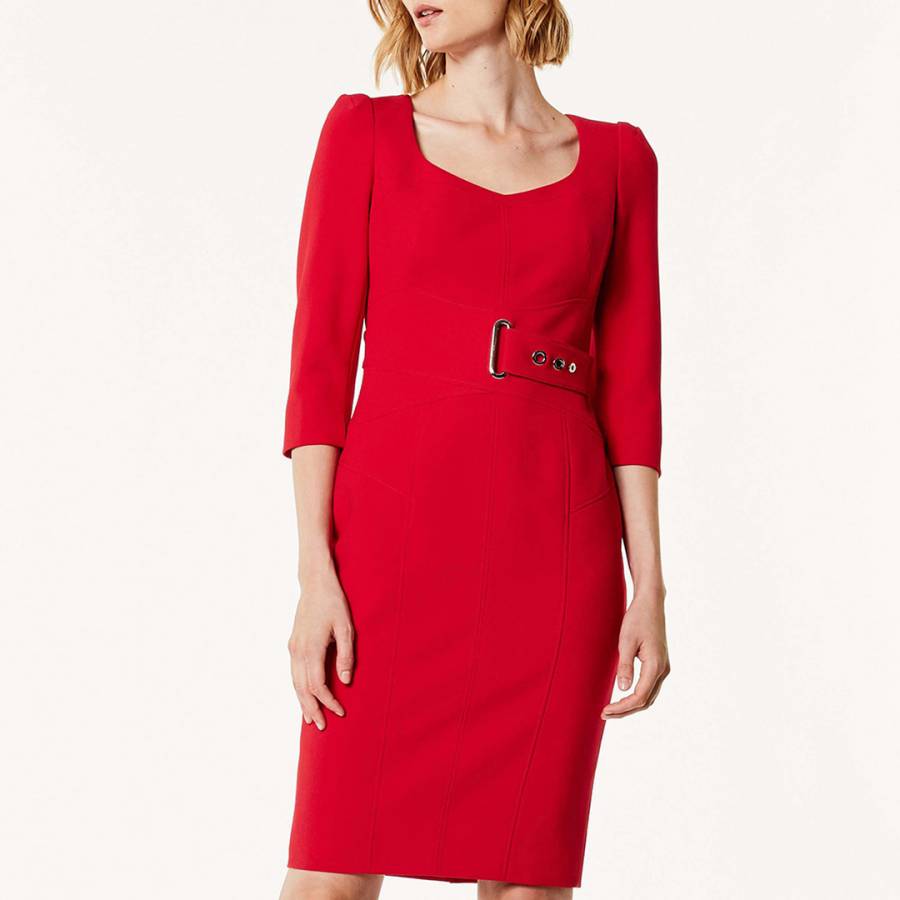 Red Corsetry Waisted Pencil Dress - BrandAlley