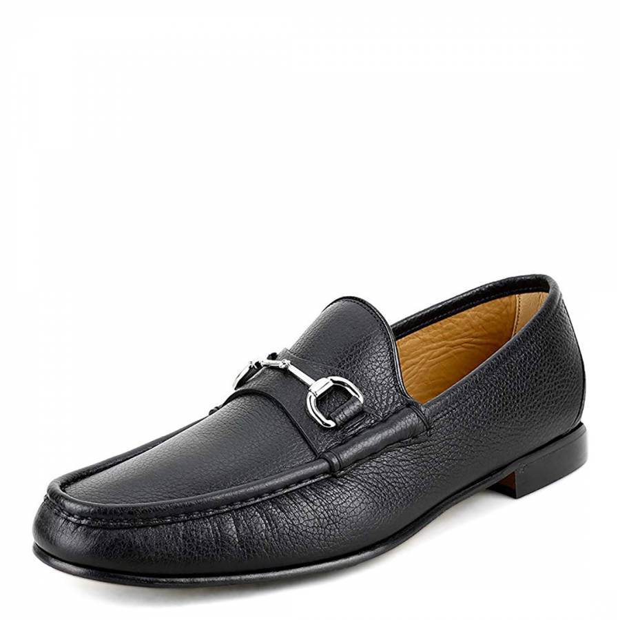 Black Classic Pebbled Leather Horsebit Loafers - BrandAlley