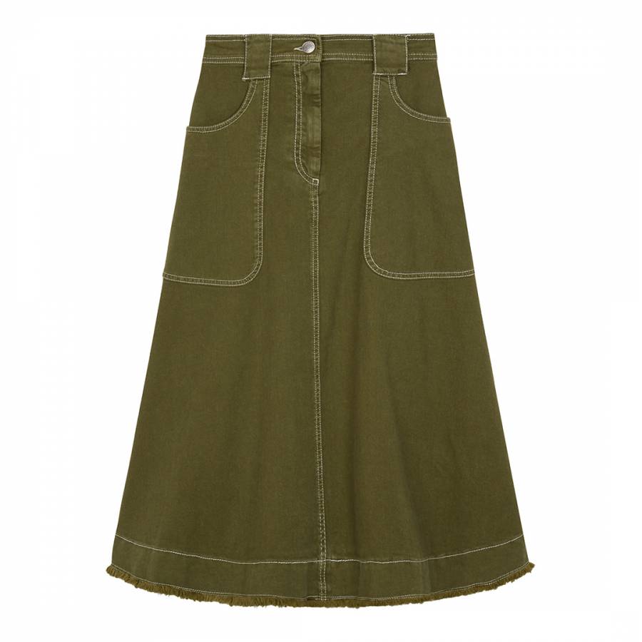 Khaki Patch Pocket Cotton Stretch Skirt - BrandAlley