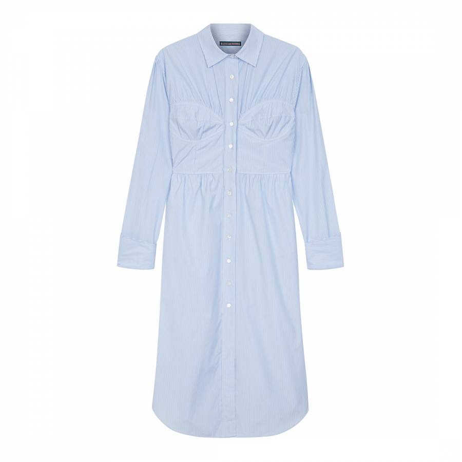 Pale Blue Seamed Shirt Cotton Dress - BrandAlley