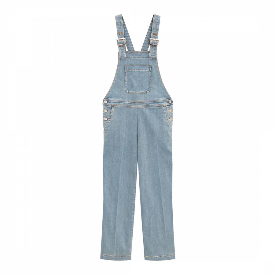Light Blue Oversized Cotton Stretch Dungarees - BrandAlley