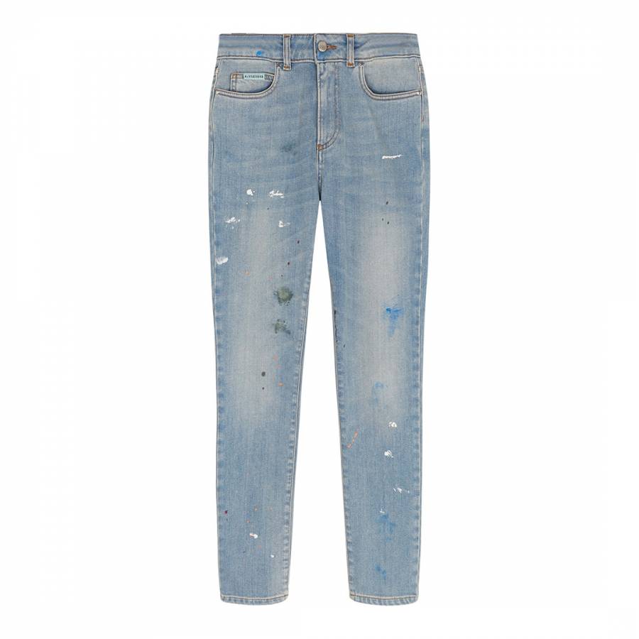 Light Blue Splattered Paint Straight Jeans - BrandAlley