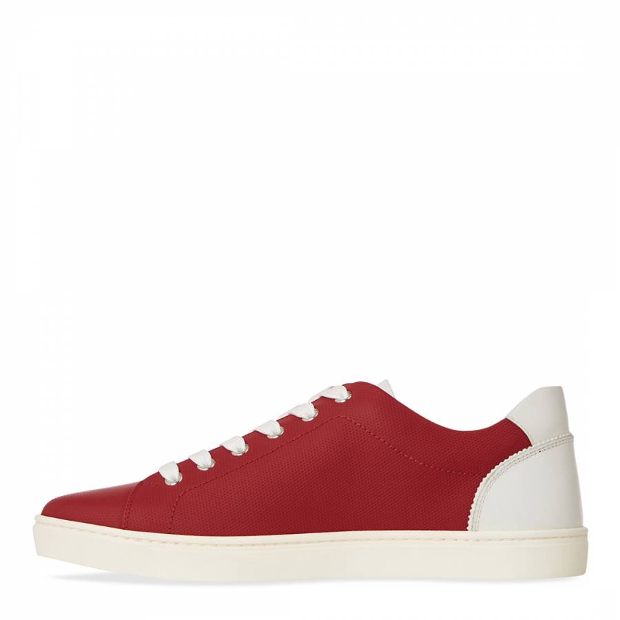 Deep Red & White Lace Up Sneakers - BrandAlley