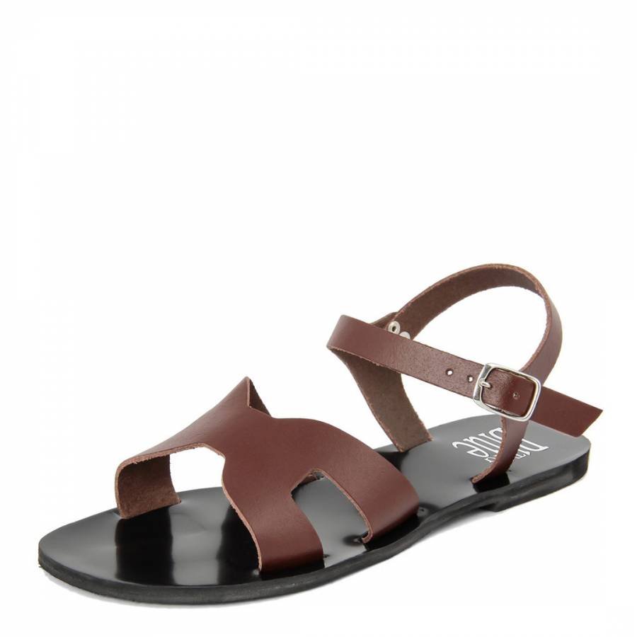 Brown Leather Strappy Design Buckle Sandals - BrandAlley