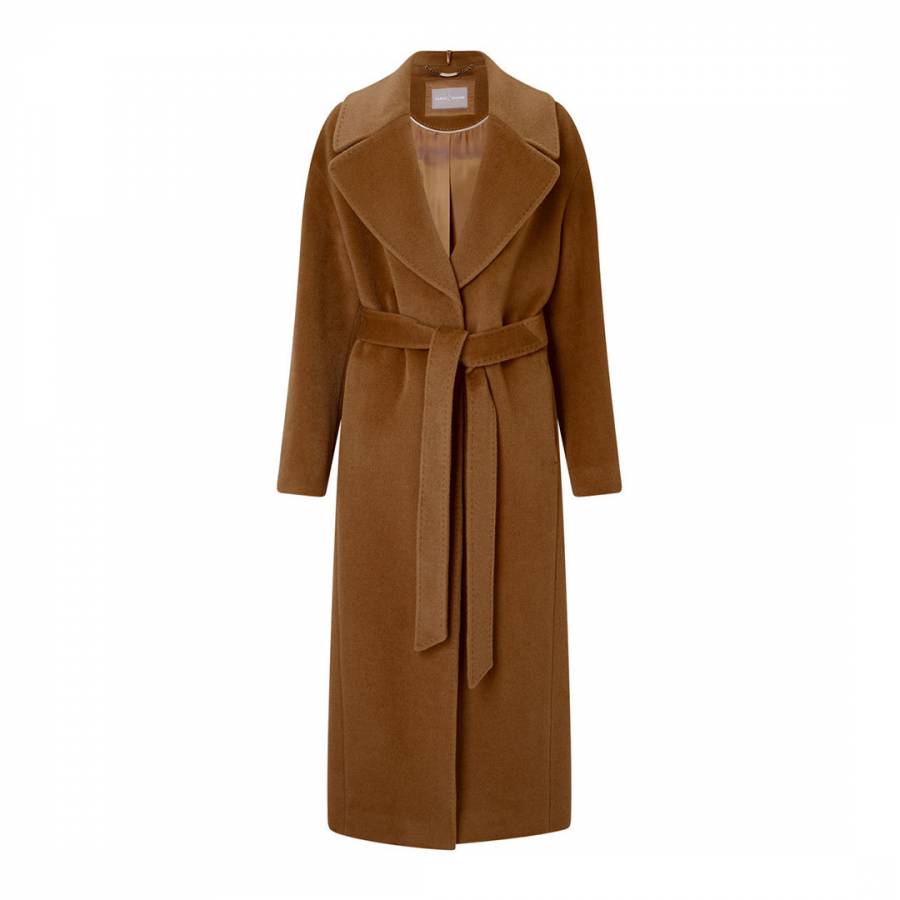 Camel Virgin Wool Eden Belted Maxi Coat - BrandAlley