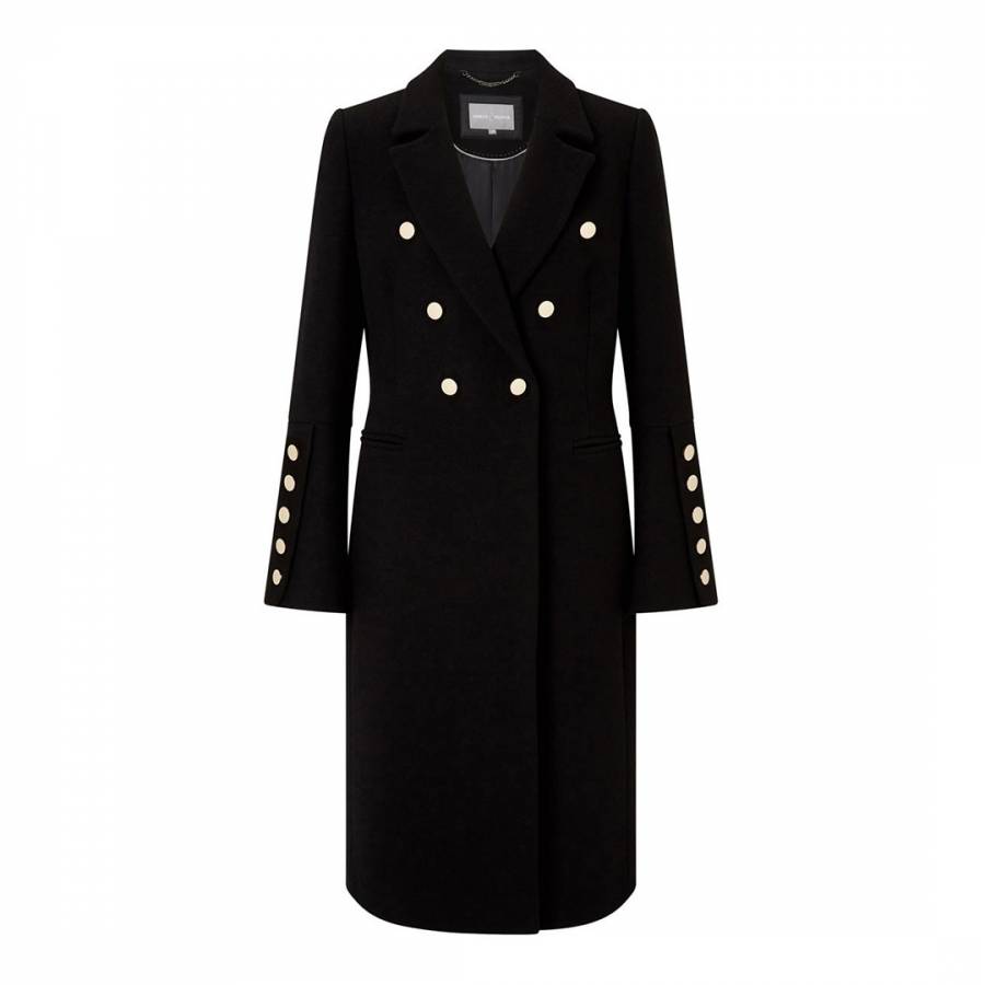 Black Wool and Cashmere Blend Layla Tailored Button Coat - BrandAlley