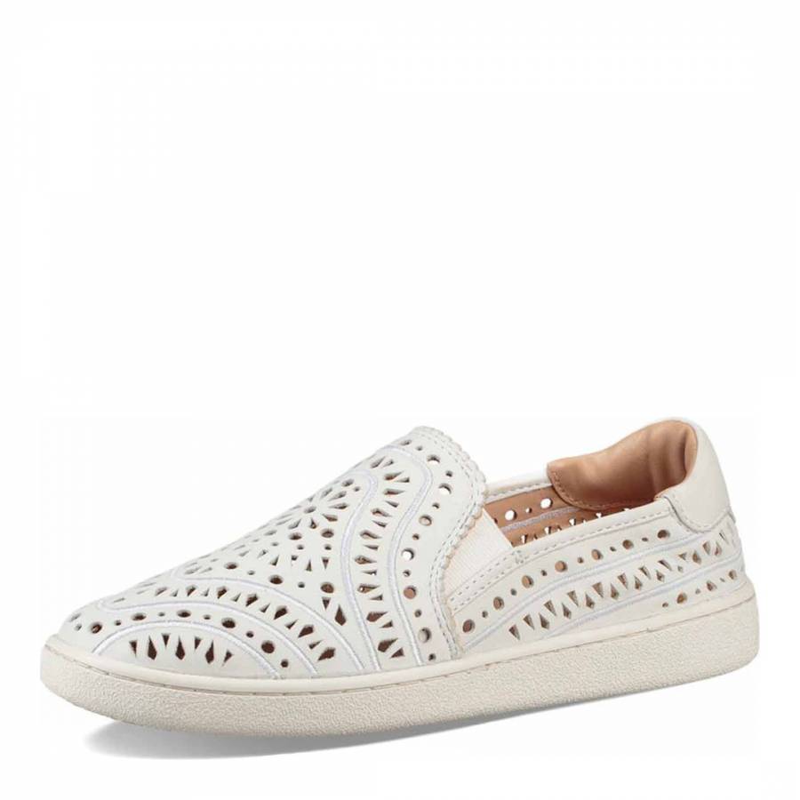 White Leather Cas Perforated Slip-Ons - BrandAlley