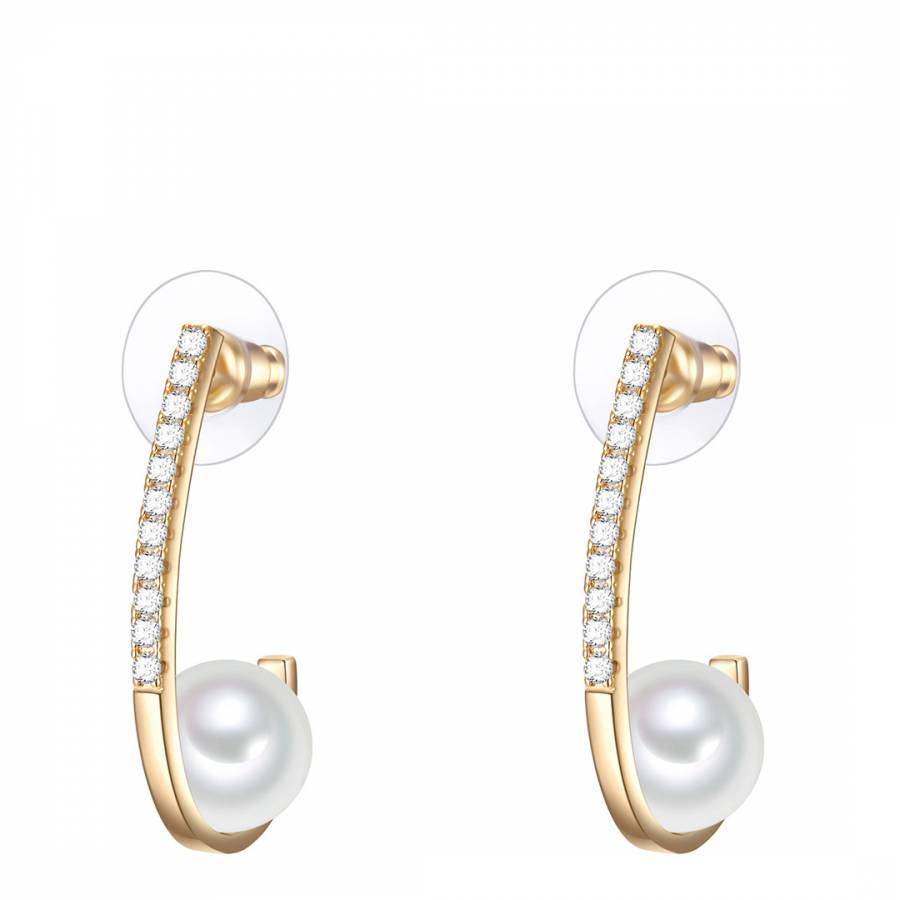 Organic Pearl Yellow Gold Plated Brass Hoop Earrings 10mm - BrandAlley