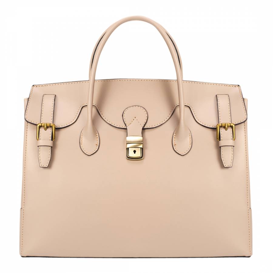 Taupe Leather Top Handle Bag - BrandAlley