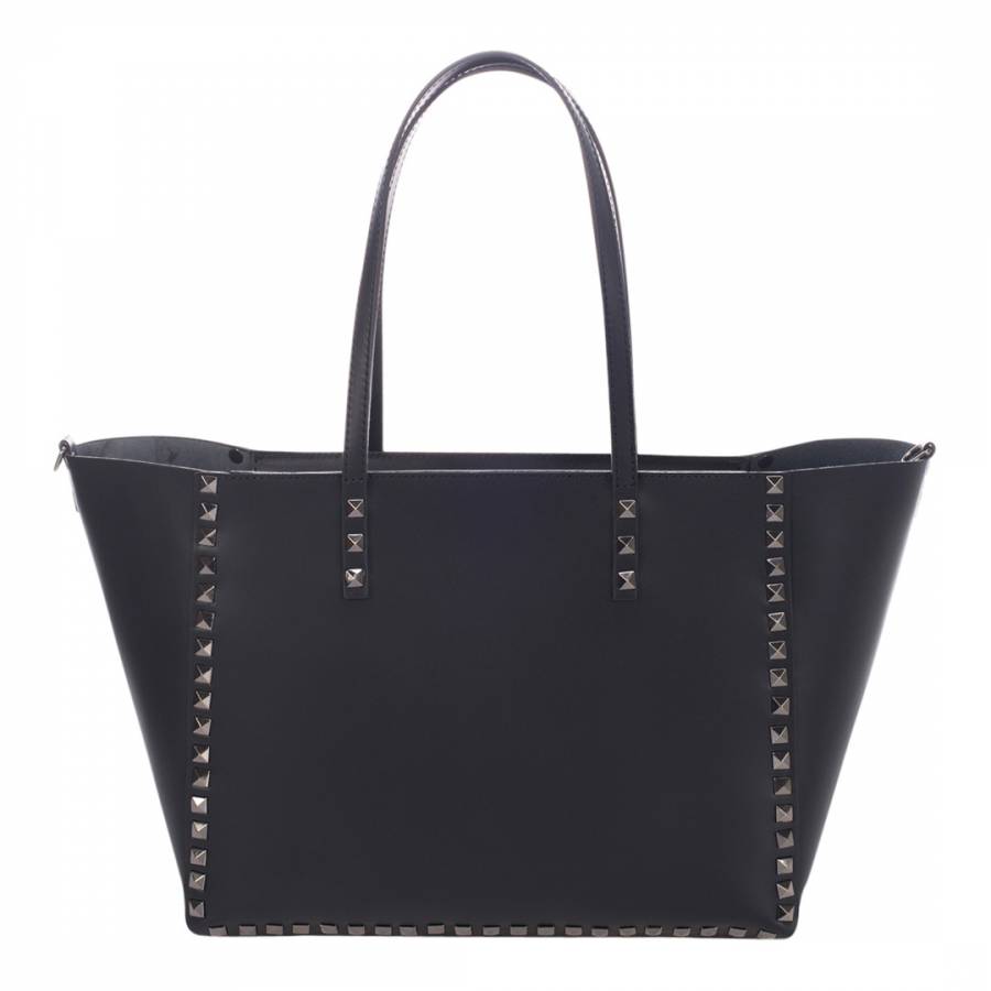 Black Leather Stud Shoulder Bag - BrandAlley