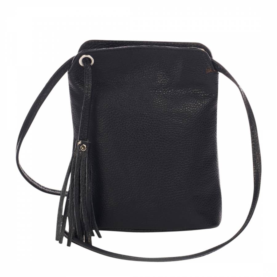 Black Leather Tassel Crossbody Bag - BrandAlley
