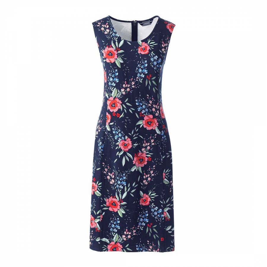Fresh Coral Floral Sleeveless Shift Dress in Print Ponte Jersey ...